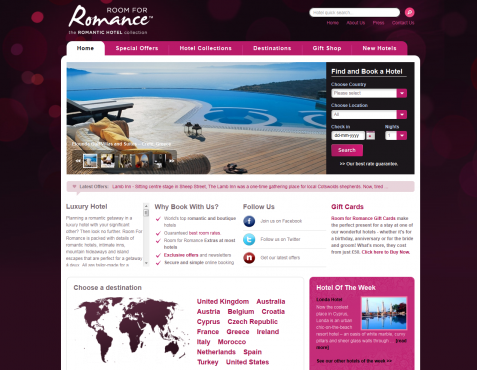 Screenshot of the Room for Romance website