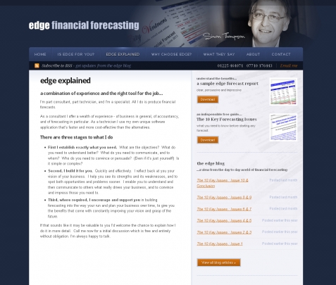 Screenshot of the Edge Financial Forecasting website